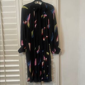 Gracia Button Down Black Dress with Vibrant Multicolor Accents